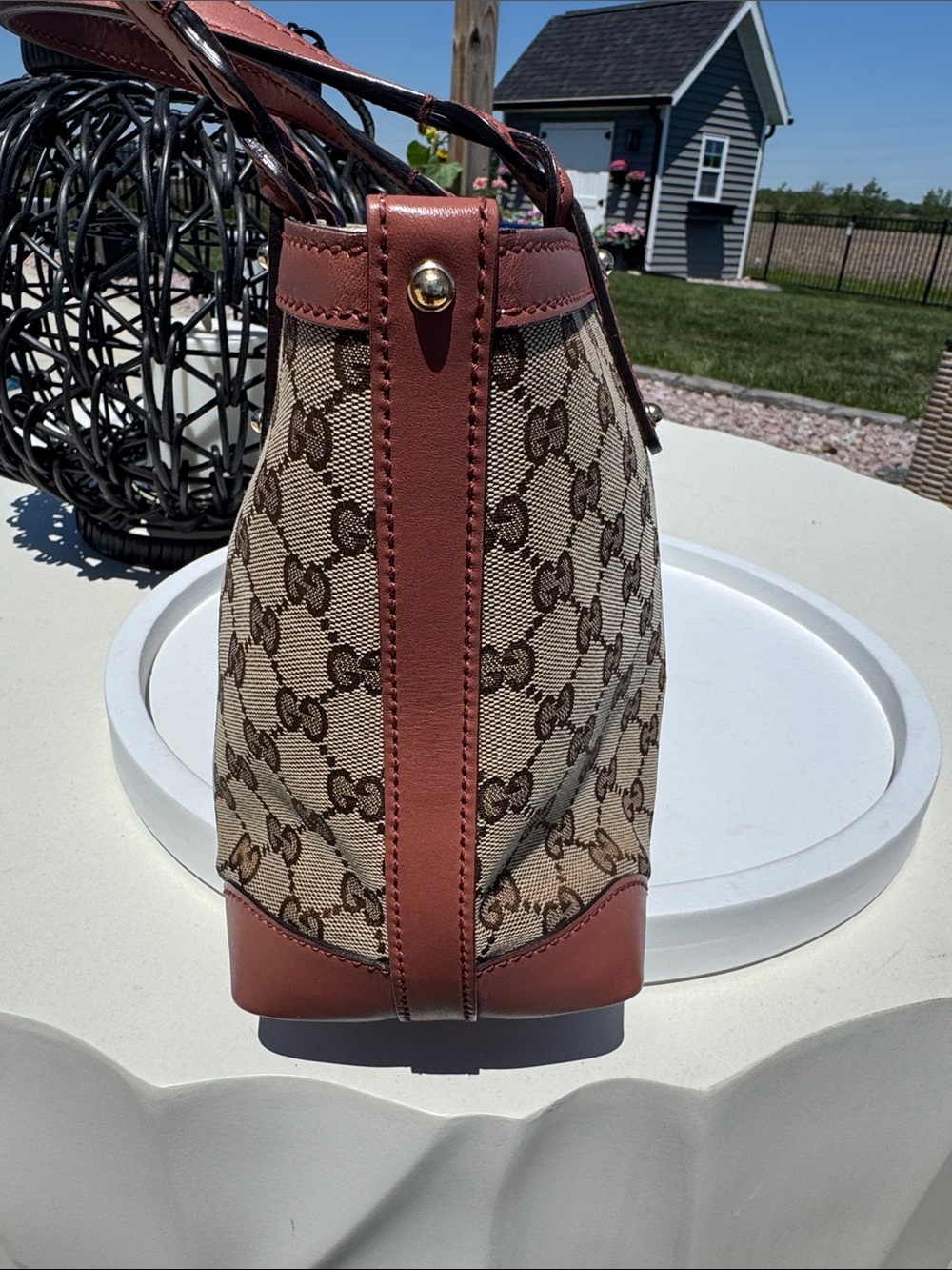 Gucci Beige GG Canvas Tote with Leather Trim and Detachable Pouch - Picture 5 of 5
